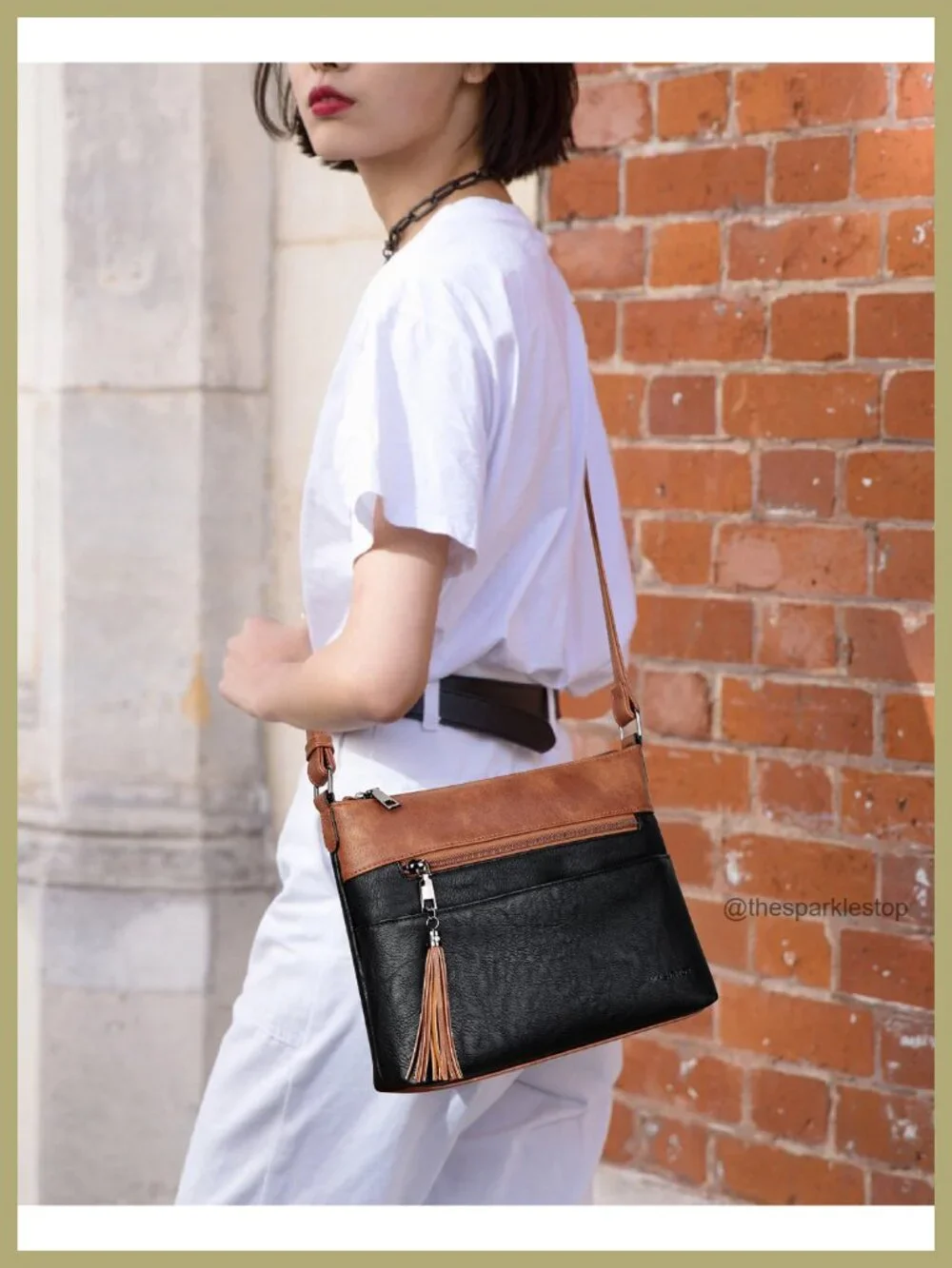 Faux Leather Crossbody Bag for Women Medium Vegan Purse with Multiple Pockets